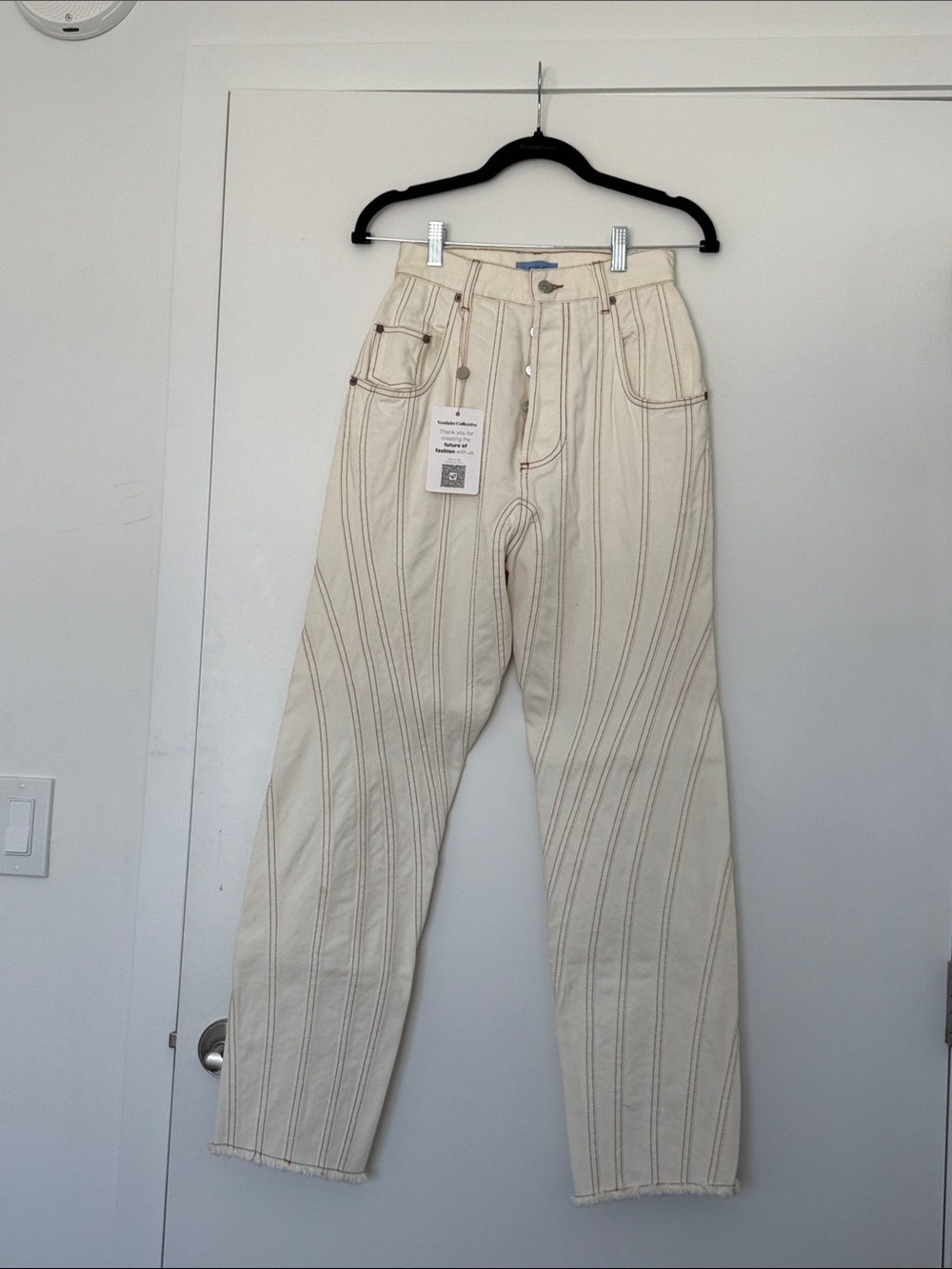 Mugler Cream Jeans with Contrast Topstitching